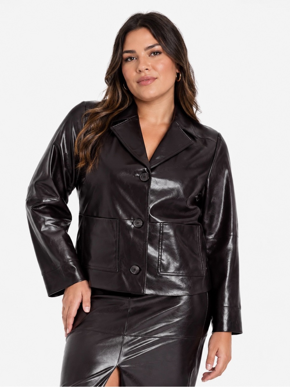 A New Day Women Faux Leather Jacket Brown Midweight Front Size XL